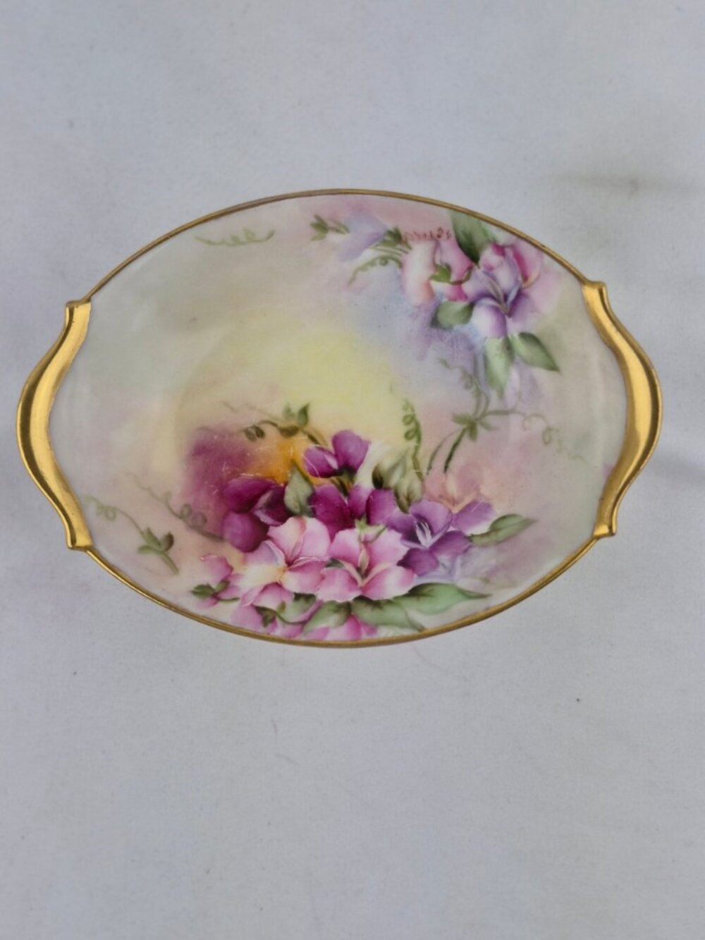 Vintage Limoges T & V Hand Painted Stamped Artist Signed Oval Dish
